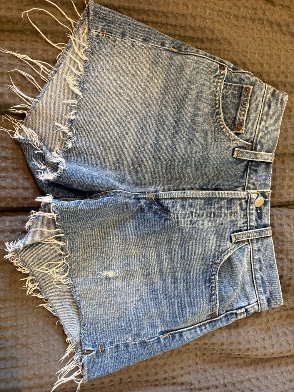 Denim Forum Light Blue Frayed Hem High-Rise Jean Shorts
